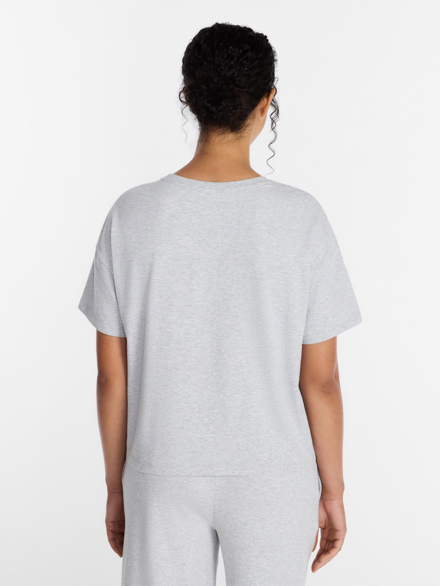 Joyspun Women’s Cotton-Blend Sleep Lounge Top with Short Sleeves, Sizes S-3X