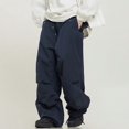 thumbnail image 3 of Pantalones rectos de pierna ancha con cordón plisado, pantalones casuales funcionales de hip hop con tobillos atados, monos sueltos, 3 of 5