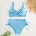 thumbnail image 3 of 2Pcs/Set Women Bikini Set V-Neck Sleeveless Bra High Waist Side Drawstring Swimwear, 3 of 7