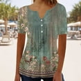 thumbnail image 2 of Otvok Tops for Women's Summer Short Sleeve V-Neck Button Pleated Blouse Floral Casual Flowy Tunic Blouse, 2 of 6