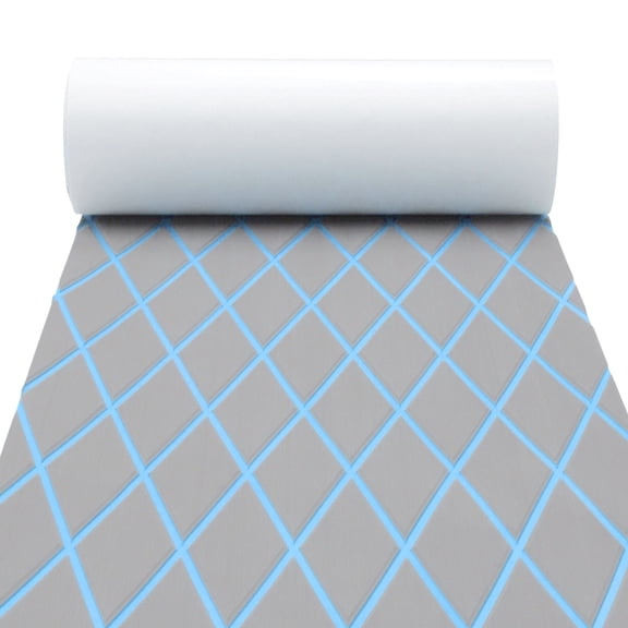Unique Bargains Self-Adhesive 96" L x 16" W Boat Flooring Strip Cut EVA Foam Sheet Non-Slip Traction Pad for Boats Decking Surfboard Paddle Light Gray with Blue Line