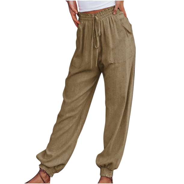Pantalones sólidos casuales de mujer con bolsillo Cómodos pies de corbata Pantalones largos Fridja hfkajh101982