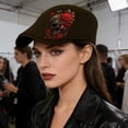 thumbnail image 6 of YYDENG Gothic Embroidered Newsboy Cap Flat Brim Beret Hat Soft Polyester Unisex Ivy Cap Vintage Retro Flat Cap For Daily Streetwear Party Holiday Casual Wear, 6 of 6