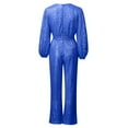 thumbnail image 4 of 2DXuixsh Formal Pant Suits for Women Evening Wear Women's Fashion Casual V Neck Long Sleeve Sequin Jumpsuit Wide Leg Pants Jumpsuit Jacket Women Winter Polyester Blue Xl, 4 of 5
