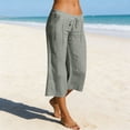 thumbnail image 2 of FAIWAD Linen Pants for Women Wide Leg Drawstring Elastic Waist Trouser Summer Loose Beach Vacation Capris with Pockets, 2 of 8
