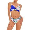 thumbnail image 1 of Seyurigaoka Women Summer Split Bikini Swimwears Set Flower Leaves Print Bra with Low Waist Briefs Bathing Beachwear Swimsuit, 1 of 4
