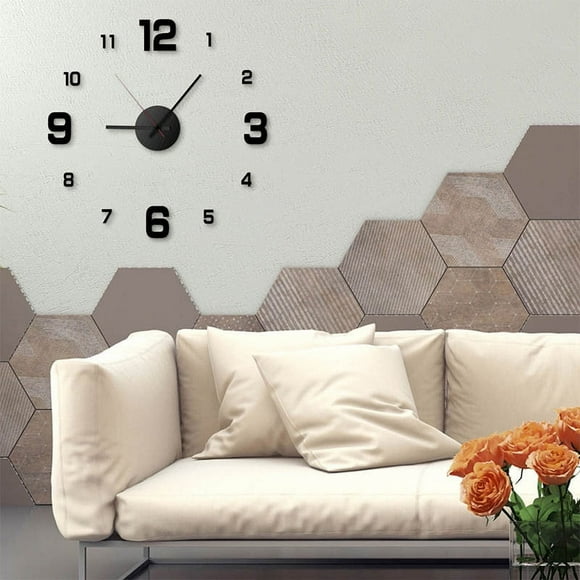 Large Wall Clock DIY Sticker Set | Abstract Design Acrylic Mirror Wall Clock | 40cm Circular Metal & Acrylic Decor for Living Room Office