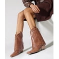 thumbnail image 5 of RONILURN Women's Foldable Cowboy Ankle Boots Pointed Toe Chunky Heel Slip On Rivets Western Boots, 5 of 12