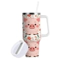thumbnail image 2 of Cartoon Pig with Flower Tumbler with Handle and Straw Lid 40 oz Insulated Vacuum Water Bottle Stainless Steel Travel Cup, 2 of 9