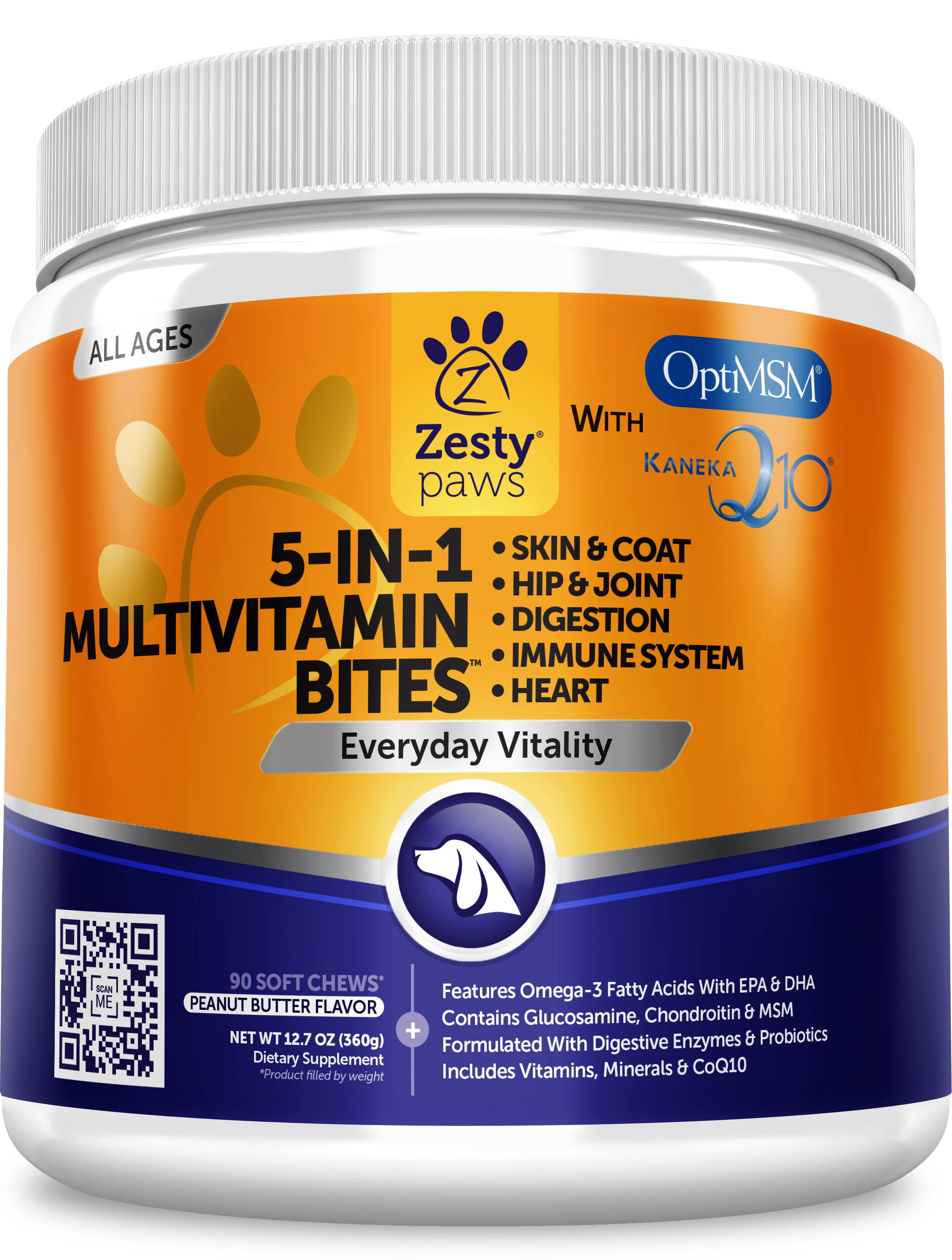 Zesty Paws Multivitamin for Dogs with Glucosamine, Fish Oil & Digestive