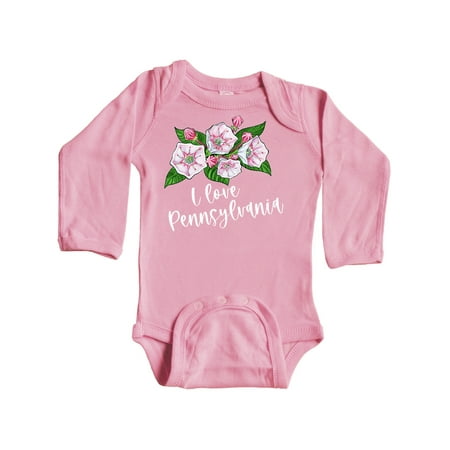 

Inktastic I Love Pennsylvania Mountain Laurel Flowers Gift Baby Boy or Baby Girl Long Sleeve Bodysuit