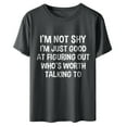 thumbnail image 4 of RXIRUCGD Hauts de Sortie pour Femmes Mode Été Décontracté Col Rond Imprimé Lettre Manches Courtes T-Shirt Chemises Femmes Gris Foncé, 4 of 8
