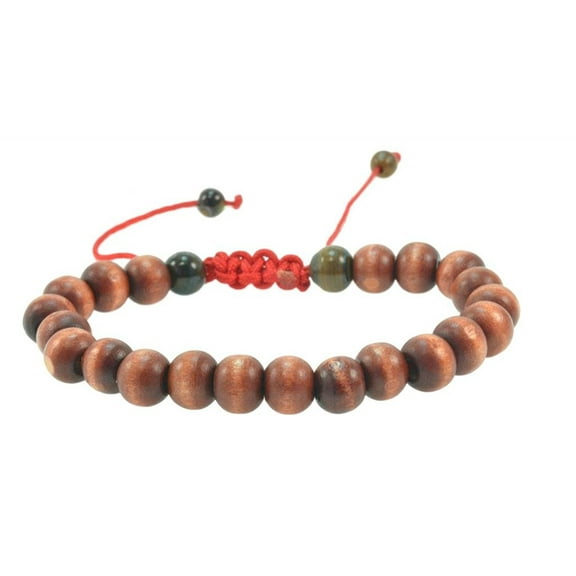 PURPLE WHALE Buddhist Brown Wood Prayer Mala Macrame Style Adjustable Bracelet 9mm Men Women