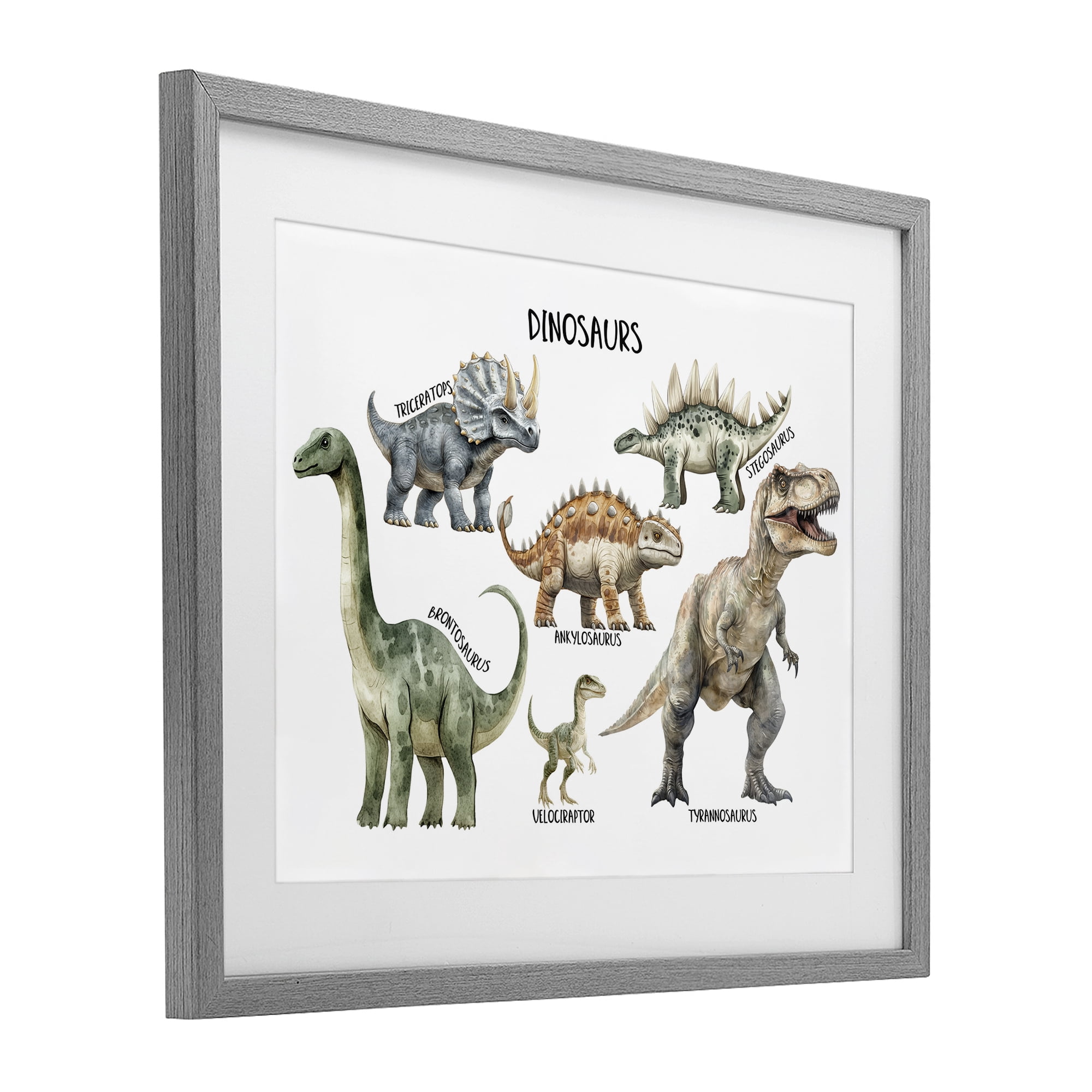 Stupell Industries Meet The Dinosaurs Gray Framed Print Under Glass, design by Christine Simpson Art