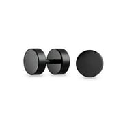Black Bar Bell 8 MM Round Illusion Faux Ear Plug Earrings for Men for Teen Surgical Steel 16G Screwback