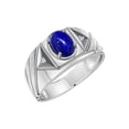 thumbnail image 2 of RYLOS Men's Rings Sterling Silver Rings Classic Designer Style 8X6MM Oval Gemstone & Diamond Ring Lapis Lazuli Birthstone Rings For Men Size 13, 2 of 6