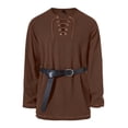 thumbnail image 3 of IYTR Mens Medieval Lace Up Long Sleeve Tunic Tops V Neck Strap Matching Belt Vintage Casual Shirt (Brown,M), 3 of 6
