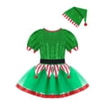 thumbnail image 5 of iEFiEL Kids Girls Christmas Santa's Elf Costume Outfit Xmas Sequin Tutu Leotard Dress, 5 of 7