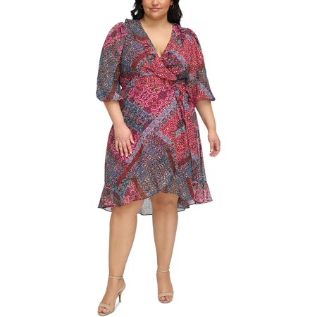 Jessica Howard Womens Plus Printed Knee-Length Wrap Dress