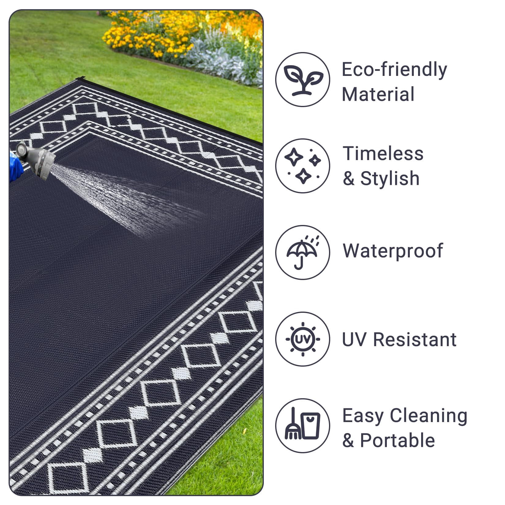 Outdoor Rug 8x10 Plastic Straw Rug Waterproof Patio Rug,Reversible Rug,Foldable Lightweight Outdoor Carpet with Storage Bag,4 Stakes,Outdoor Mat Reversible Camping Carpet Camping Mat for Deck,Garden