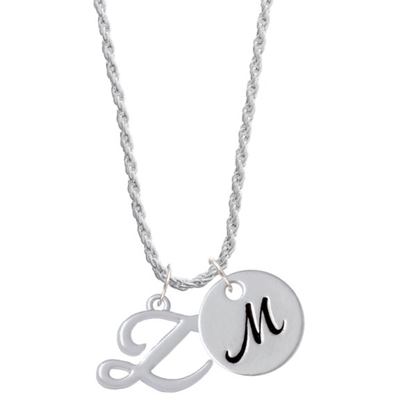 Delight Jewelry Silvertone Small Gelato Script Initial - Z - Silvertone Script Initial Disc - M - Charm Necklace, 20"+3"