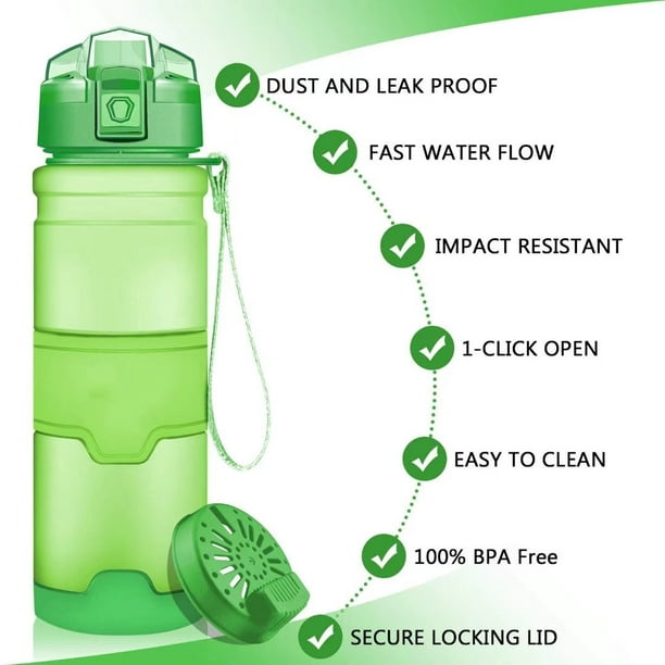 Gourde de sport, sans BPA, bouteille d'eau étanche, 380 ml - Bouteille de  sport Tritan, dioxyde de carbone, plastique adapté avec filtre pour  enfants, école, filles (vert) 