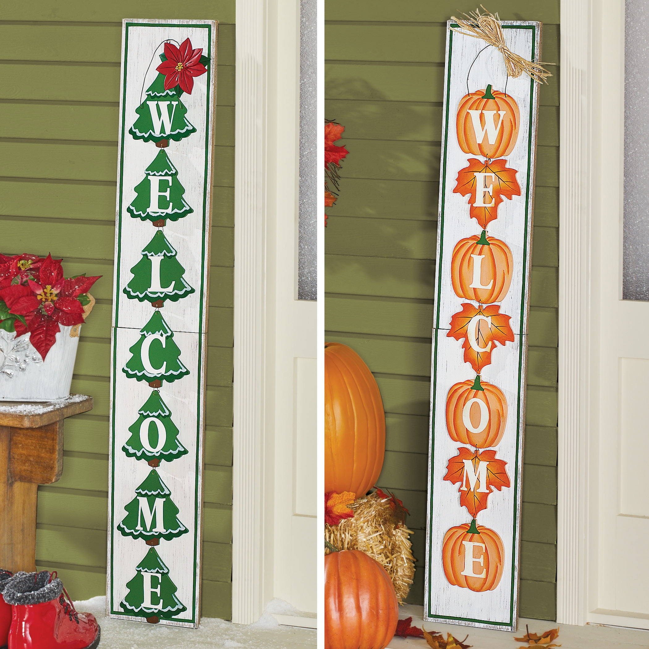 Seasonal Interchangeable 4ft Wooden Sign for Winter and Fall