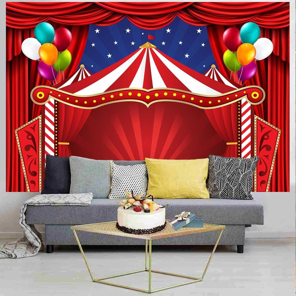 8 x 6 ft Carnival Backdrop, Circus Theme Red Curatin Balloon Backdrop Carnival Photo Booth Props Kids Adults Birthday Baby Shower Party Decoration Banner Polyester