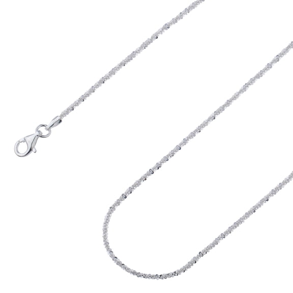 925 Sterling Silver, Sparkle Glitter Margarita Twisted Rock Chain 2mm Necklace - Hypoallergenic and Tarnish Resistant - By Oliver & Navy