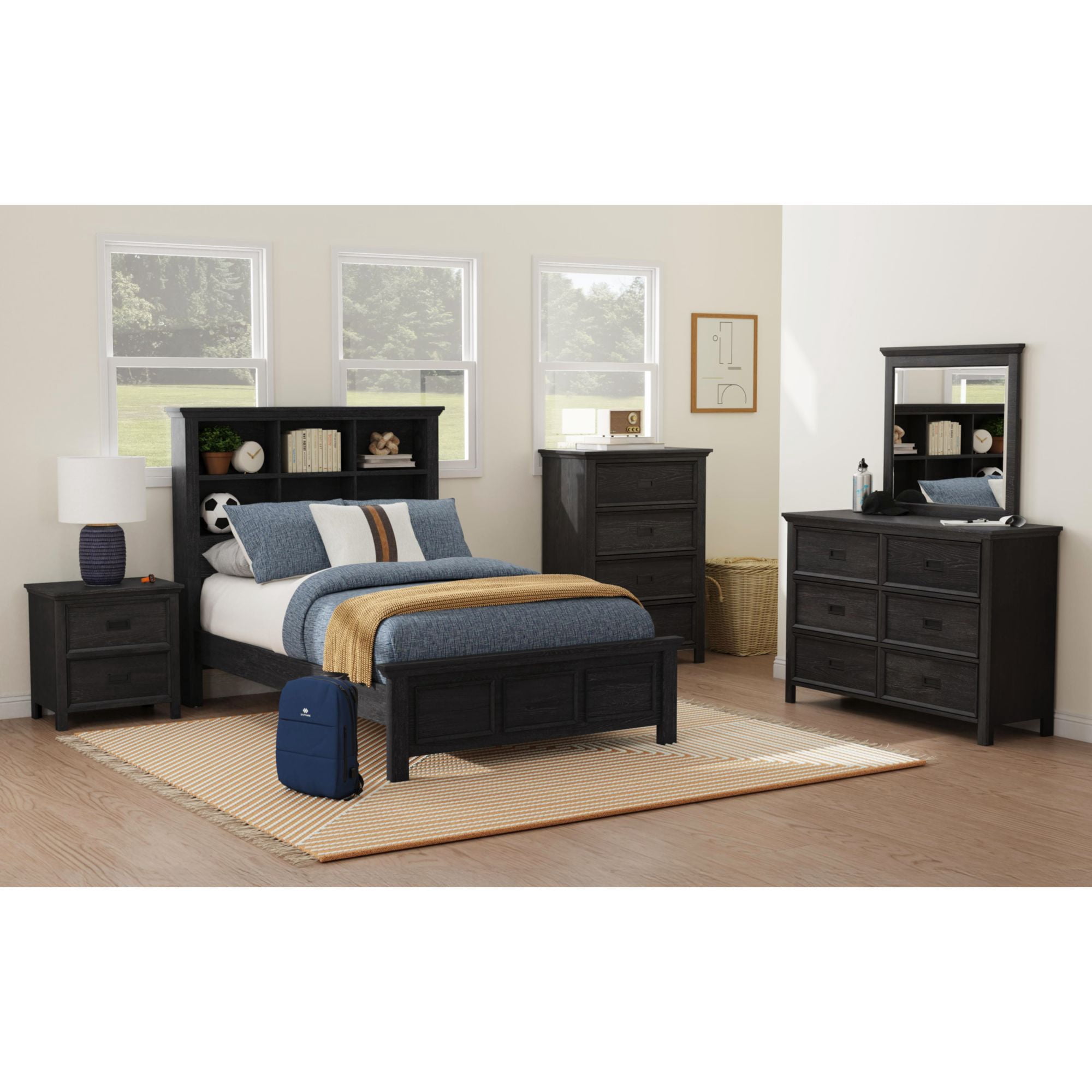 Brooklyn Kids Full Bookcase 5PC Bedroom Set in Charcoal