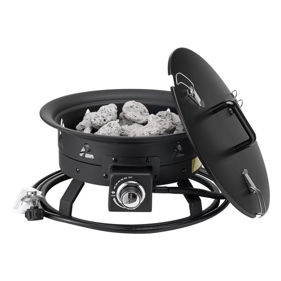 Propane Fire Pit 19 Inch Diameter Outdoor Portable Gas Fire Pit with Cover Lava Rocks Adjustable Flame Height Camping Firepit Heating Lighting Gathering 58000 BTU Black