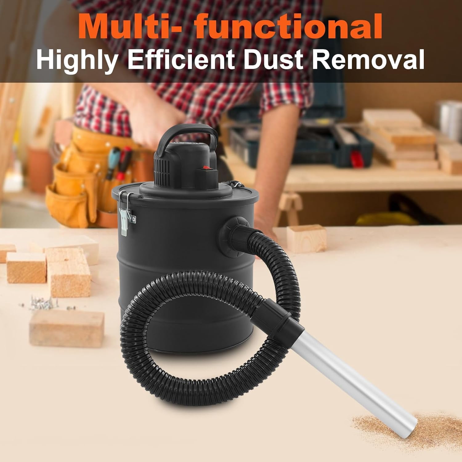 Vacuum for Pellet Stoves & Fireplaces - 1200W Powerful Ash Vacuum Cleaner with Washable Filter, 18KPa Suction for Wood Stove, BBQ & Cold Ashes