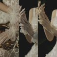 thumbnail image 3 of Guantes de novia de satén elástico negro con etiqueta de temperamento simple y encaje floral para vestido de boda, accesorios de boda, 3 of 6