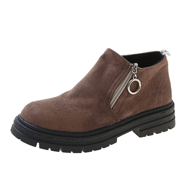 Zapatos Botines para mujer Botas pequeñas de suela gruesa para mujer perfil novedad de otoño e invierno cremallera lateral para mujer zapatos cálidos de algodón con terciopelo para mujer (Khaki 7.50)