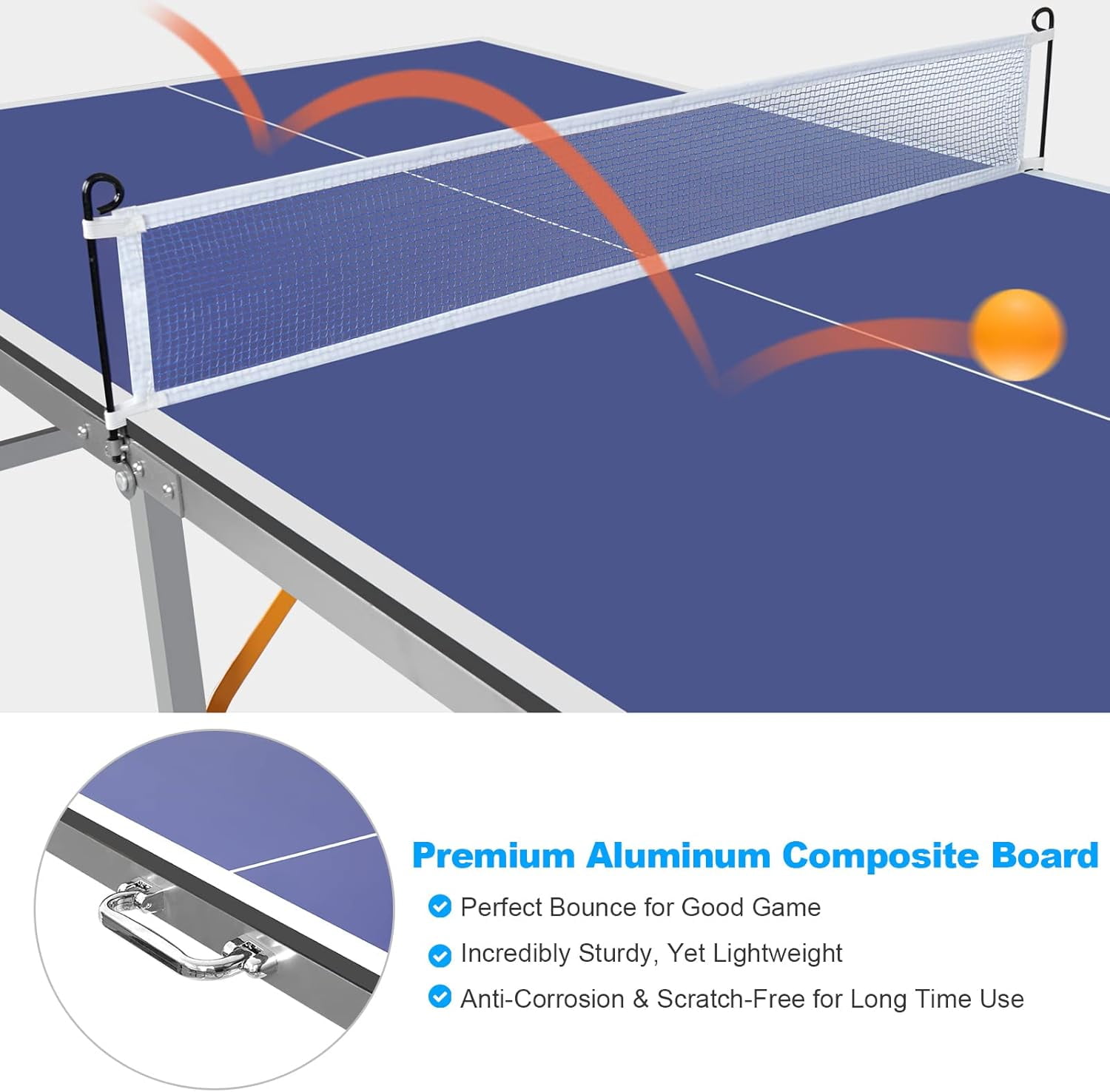 6X3ft Mid-Size Table Tennis Tables - Indoor/Outdoor Portable Ping Pong Table Game with Net for Adults/Teens,2 Table Tennis Paddles and 3 Balls