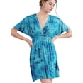 thumbnail image 2 of Made by Johnny Women's Airy Short Sleeve Kimono Style Deep V Neck Tie dye Dress L TEAL, 2 of 6