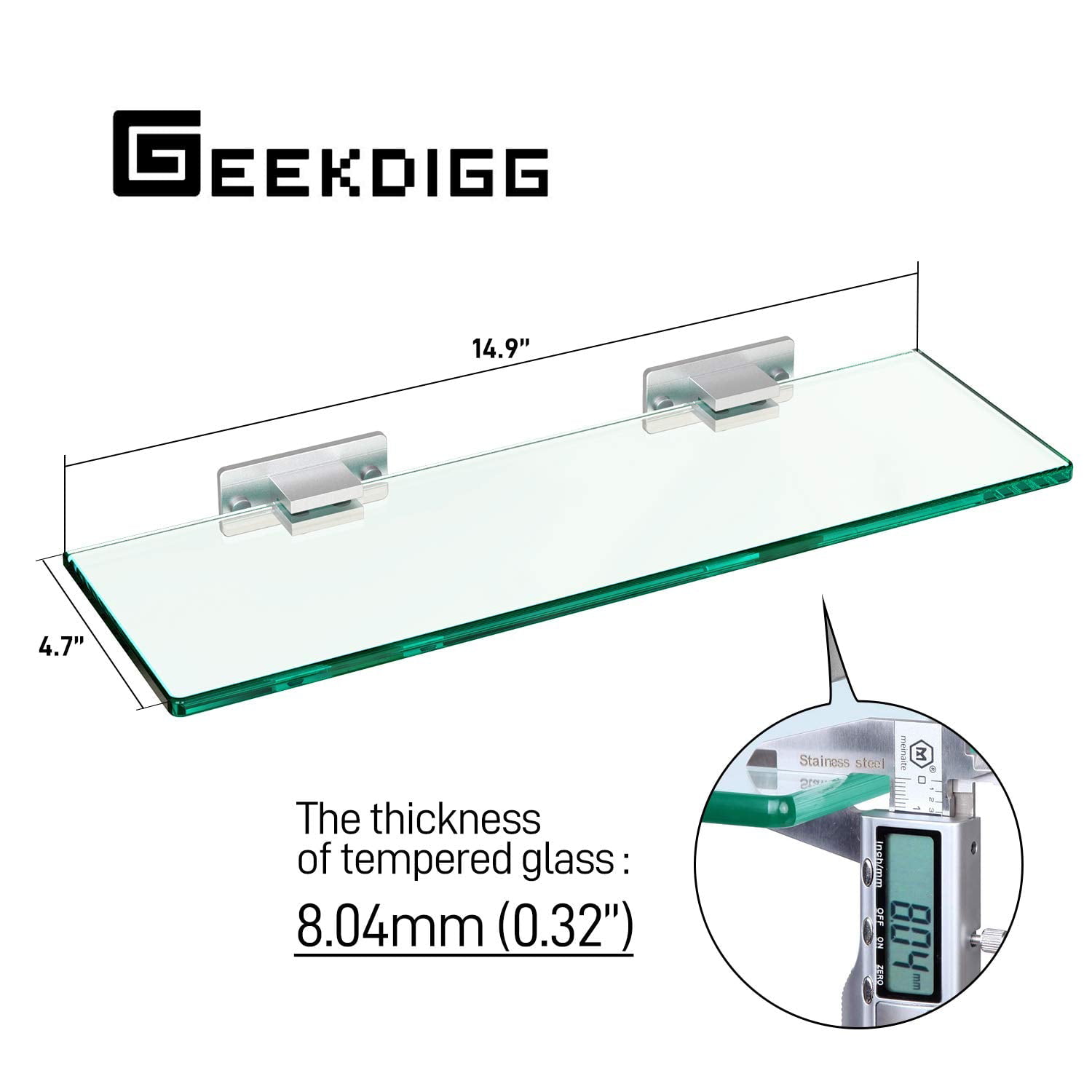 GeekDigg 2 Sets Glass Shelves for Bathroom, No Drilling Shower Caddy glass  Shelves for Wall Glass Bathroom Storage Organizer Shelf with Aluminum