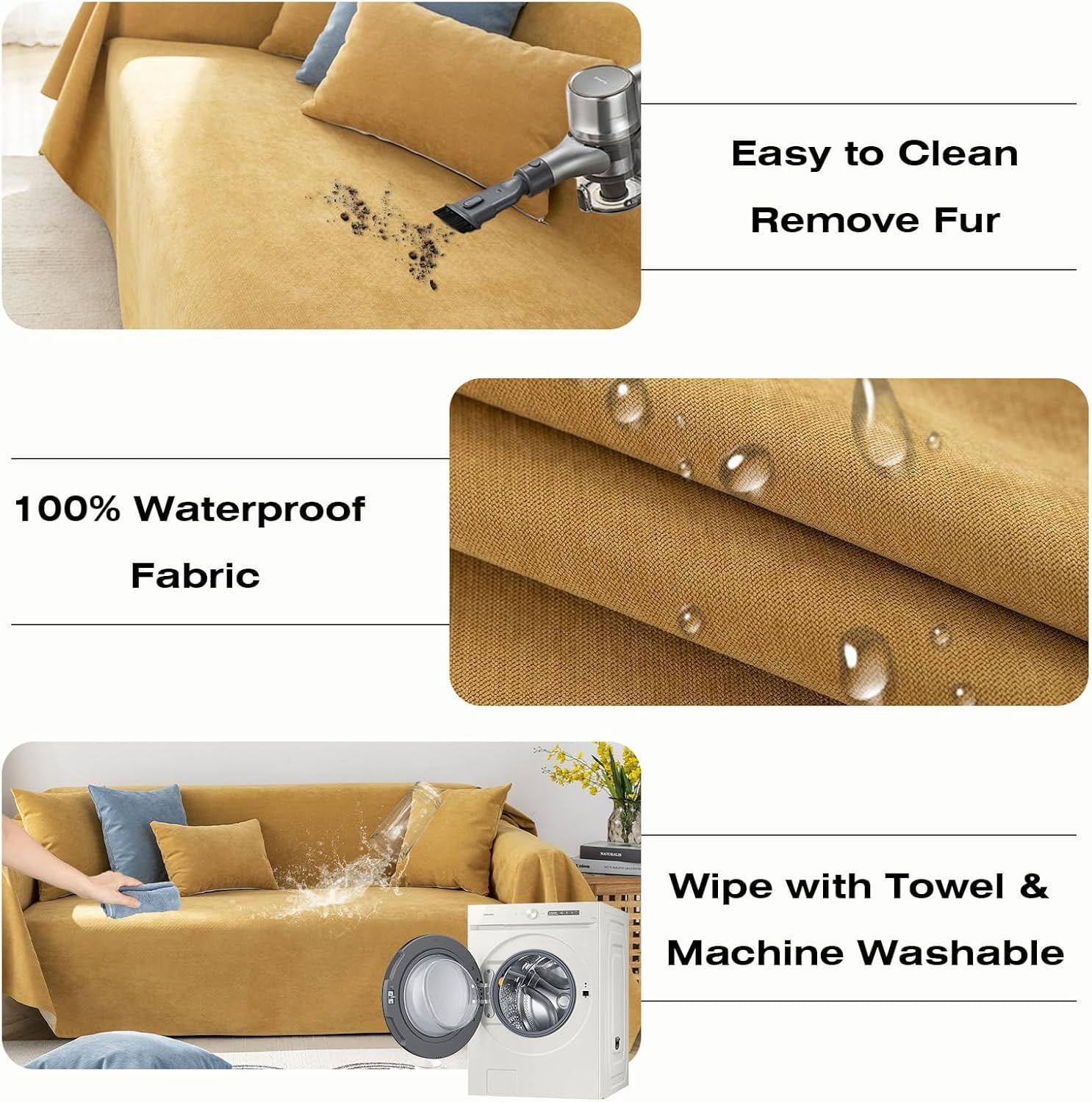 Yumcute Waterproof Sofa Covers for Dogs 100% Water Resistant Slipcover Furniture Protector for 3 Cushion Couch Thick Sectional Couch Covers Living Room Non-Slip