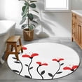 thumbnail image 4 of Round Area Rug 3ft, Simplistic Idyllic Red Flower Plant Non-Slip Non-Shedding Floor Mat, Black Line Botanical White Washable Sturdy Carpet for Living Room Bedroom Home Decor, 4 of 9