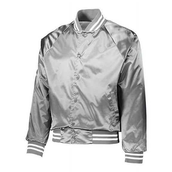 Satin Baseball Jacket Striped Trim, Metallic Silver & White - 3XL