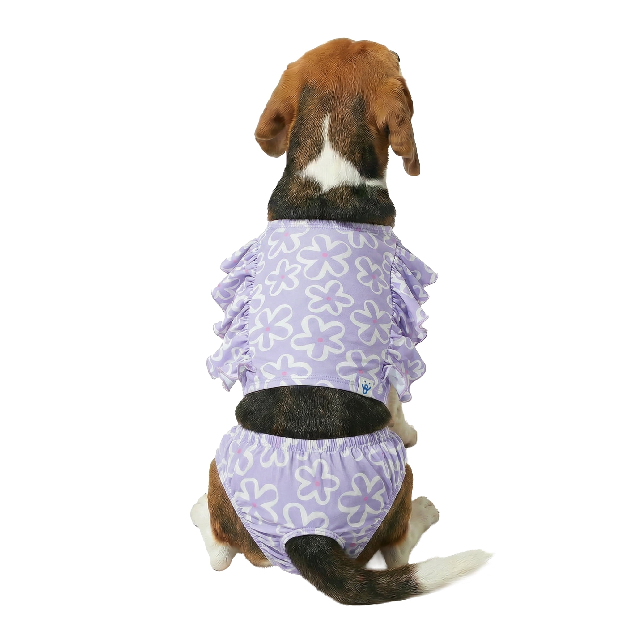 Oodles Purple Tropical Floral Ruffled Spring 2-Piece Dog Bikini, Medium