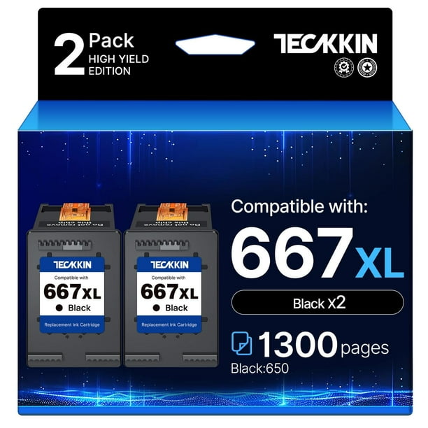 Cartucho de Tinta TECKKIN Negro Compatible para HP 667XL Deskjet Ink Advantage 1275/2375/2775/6475
