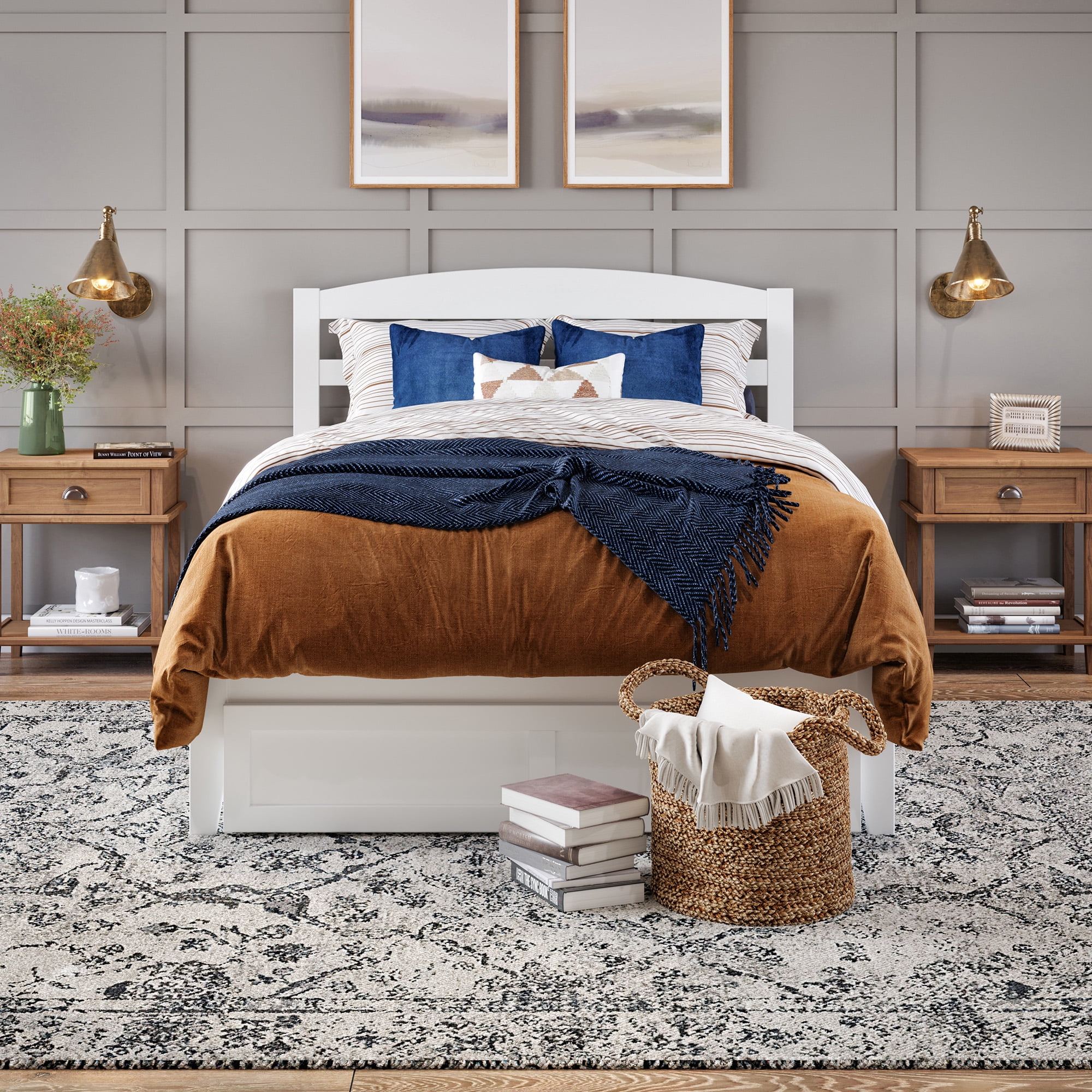 AFI Warren 14" Queen Wood Platform Bed Frame with Foot Drawer Storage, White