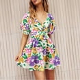thumbnail image 4 of vigerkar Women's V-Neck Floral Print Short Dress with Lantern Sleeves - Boho Chic Summer Mini Dress Purple, M, 4 of 9