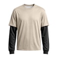 thumbnail image 6 of IAJDKMEK Men's Long Sleeve Mock Two-Piece Crewneck – Patchwork Style, Casual T-Shirts for Men, Trendy Layered Look, Comfortable Top,Beige L, 6 of 6