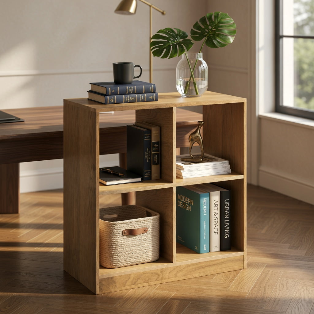 Spaco 4-Cube Kids Bookcase with Open Shelves-Natural, Toy Organizer for Kids, Boys, Girls, Nursery