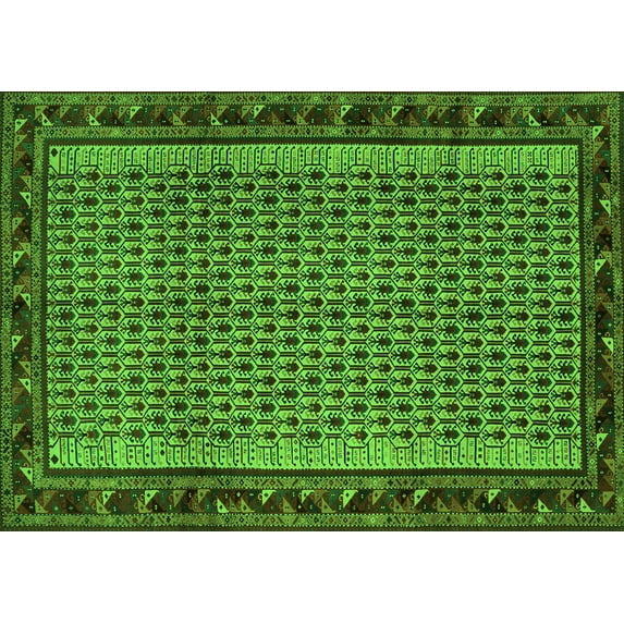 Ahgly Company Indoor Rectangle Abstract Green Contemporary Area Rugs, 5' x 8'