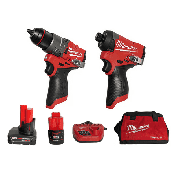 Milwaukee M12 FUEL 2-Tool Combo Kit (3497-22) – 1/2 in Hammer Drill and 1/4 in Impact Driver, (2) Batteries, Charger and Bag
