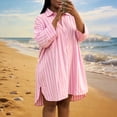 thumbnail image 4 of Zpzdpjkx Women's Striped Button Down Shirt Dress Loose 3/4 Sleeve Oversized Split Hem Casual Mini Dress, 4 of 9