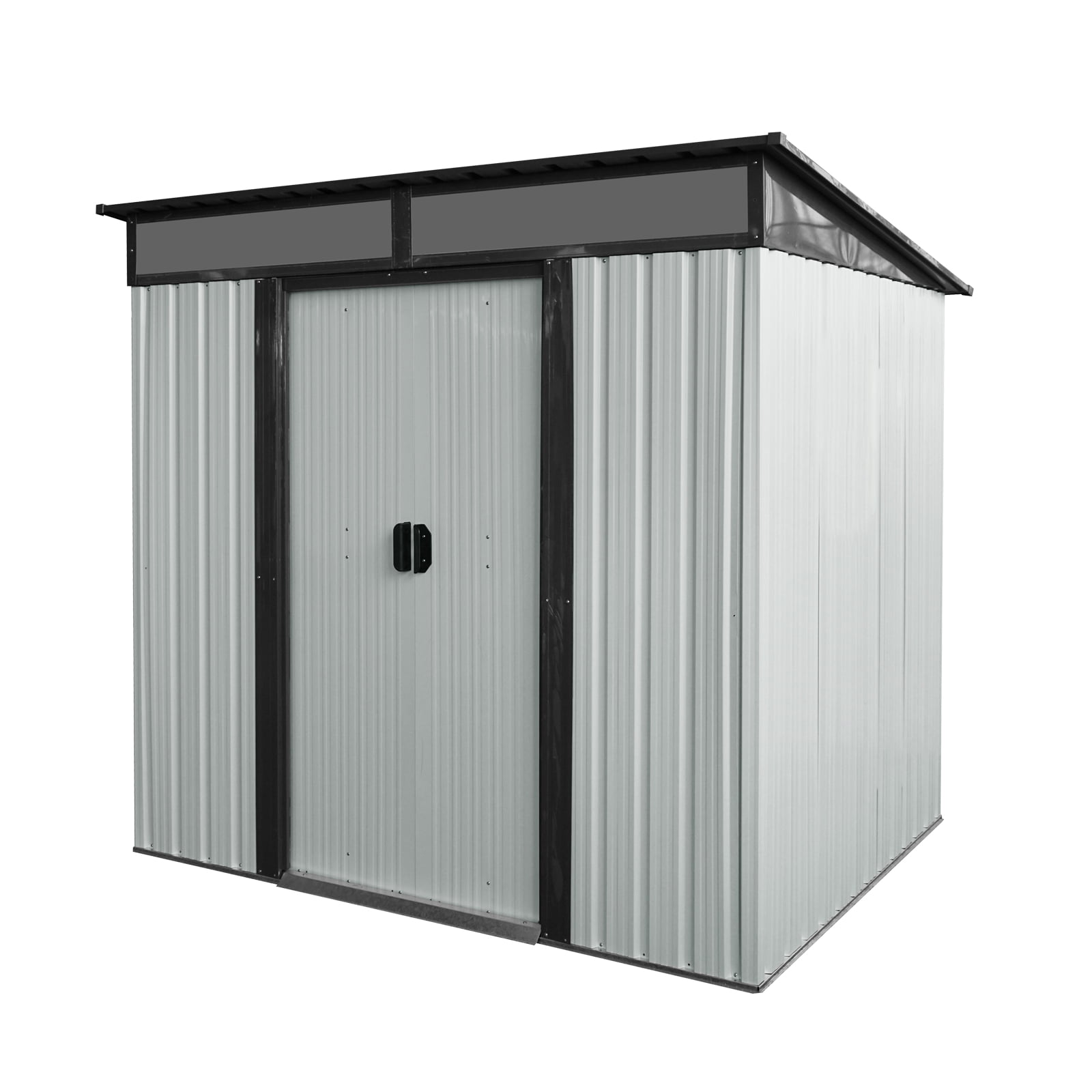 Olurrisa 6ft x 5ft Outdoor Metal Storage Shed with Lockable Sliding Doors and Transparent plate for Garden, Lawn ( White and Black )